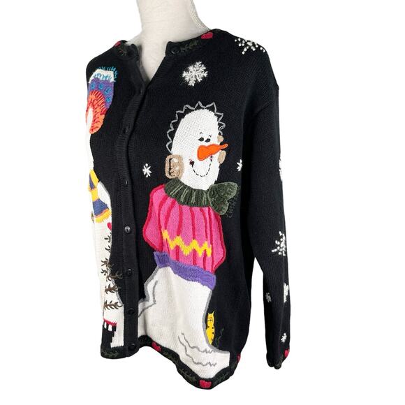 Quacker Factory Snowman Sweater M Button Down Embroidered - Picture 9 of 13